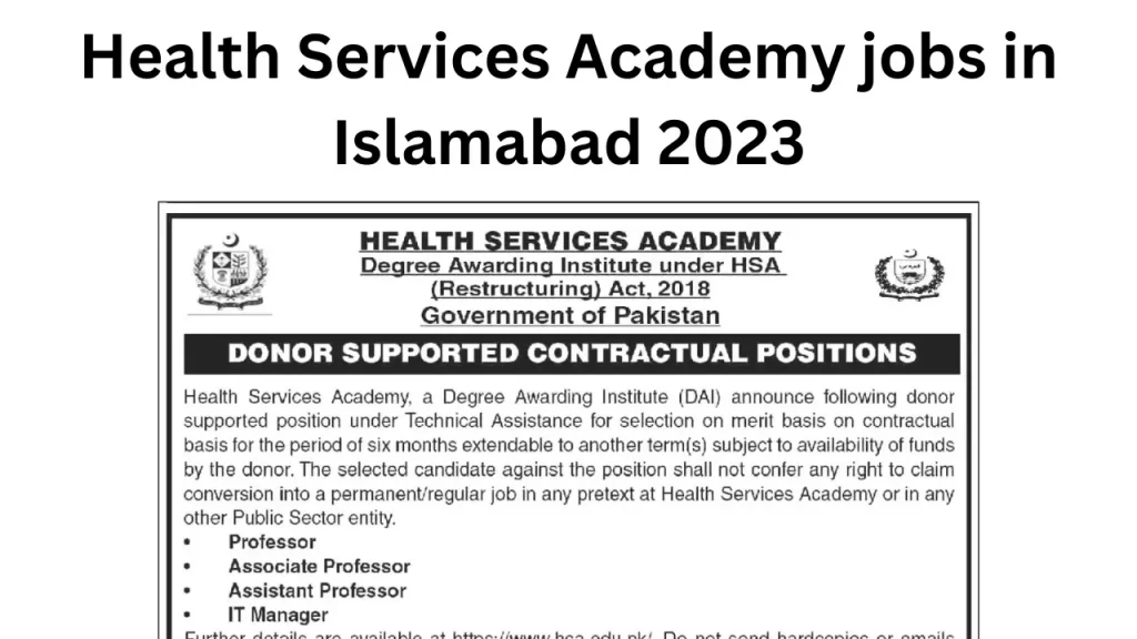 Health Services Academy jobs in Islamabad 2023