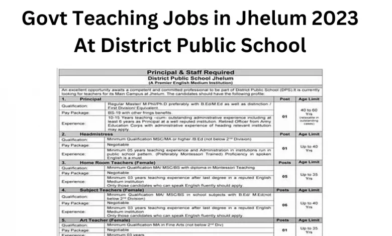 Govt Teaching Jobs in Jhelum 2023 At District Public School
