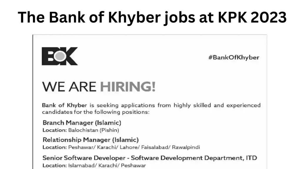 The Bank of Khyber jobs at KPK 2023