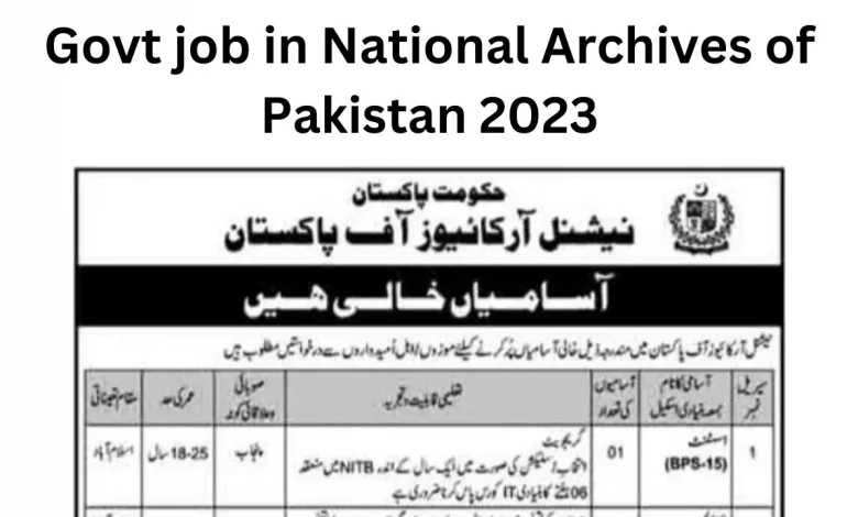 Govt jobs in National Archives of Pakistan 2023