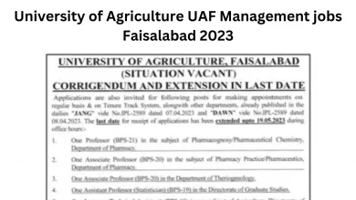 University of Agriculture UAF Management jobs Faisalabad 2023