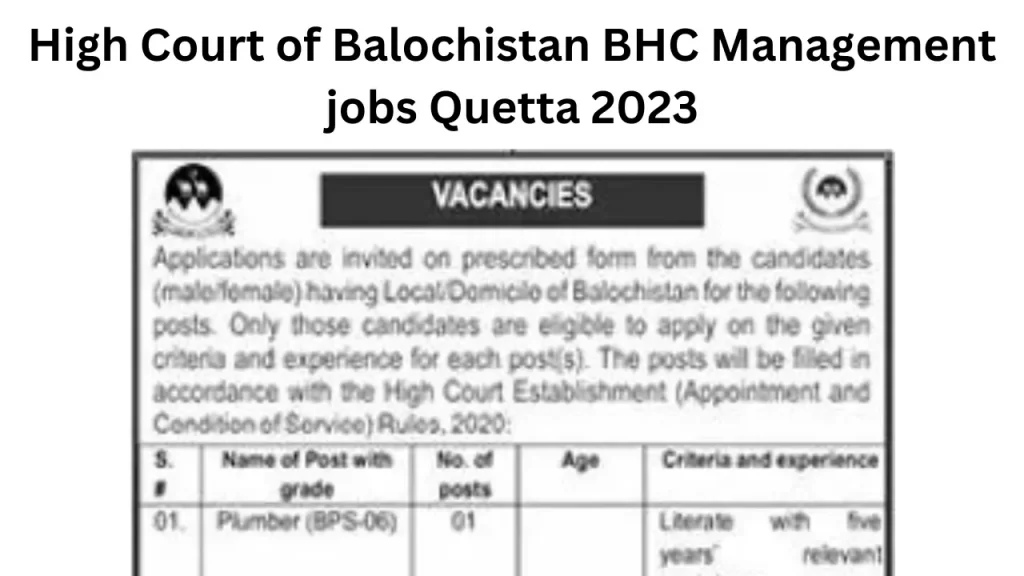 High Court of Balochistan BHC Management jobs Quetta 2023