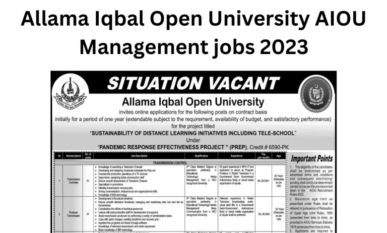 : Allama Iqbal Open University AIOU Management jobs 2023