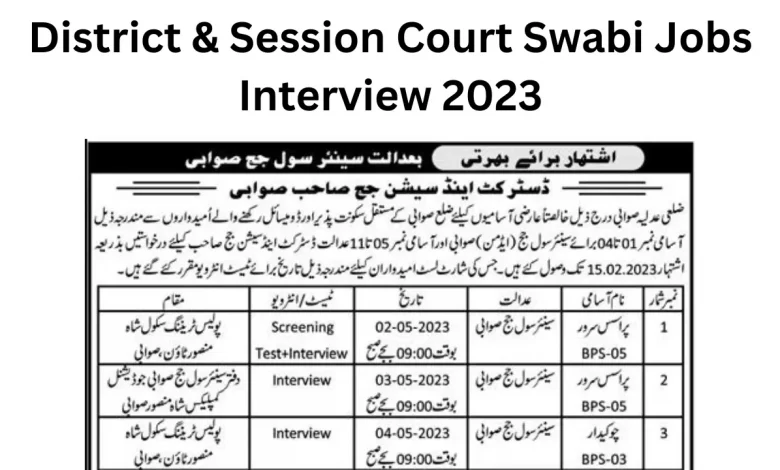 District & Session Court Swabi Jobs Interview 2023