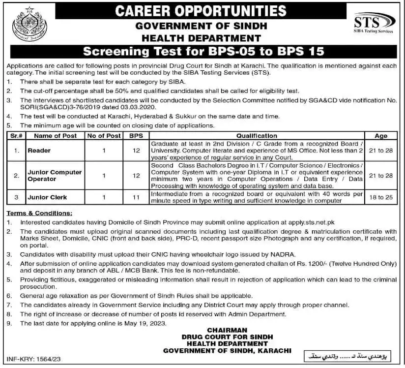 Sindh Health Department Jobs 2023