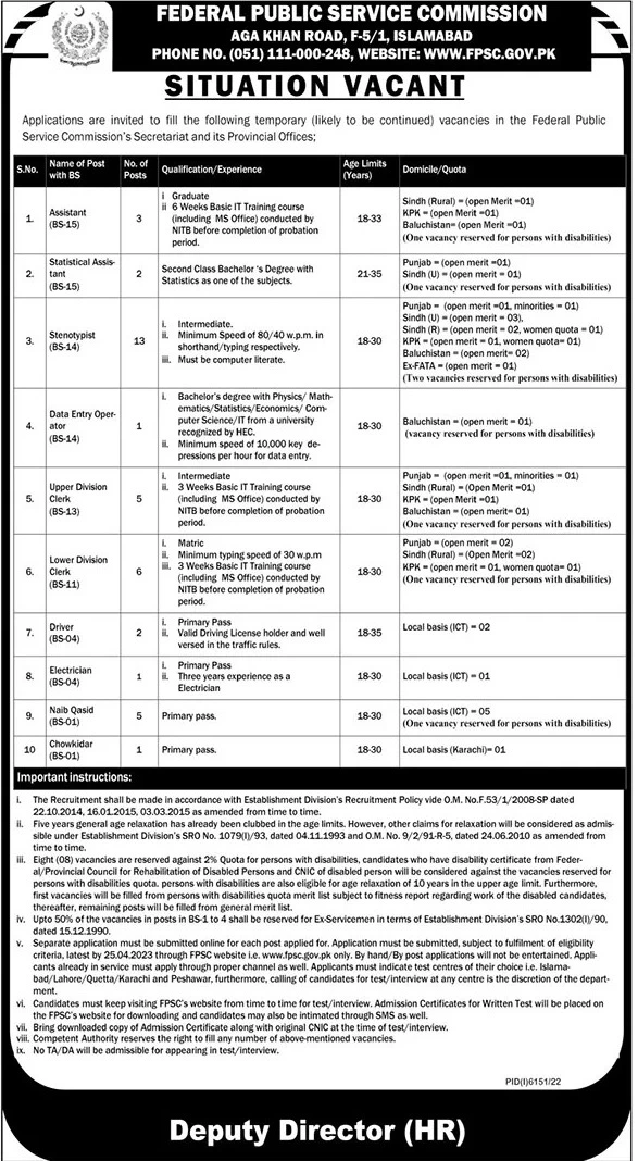 Federal Public Service Commission FPSC Jobs