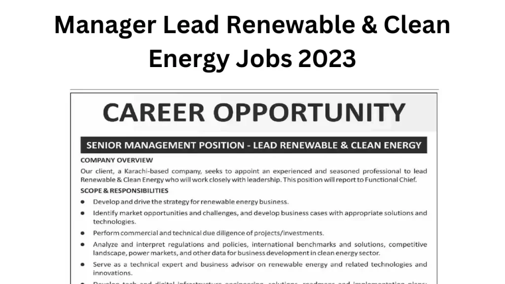 Manager Lead Renewable & Clean Energy Jobs 2023