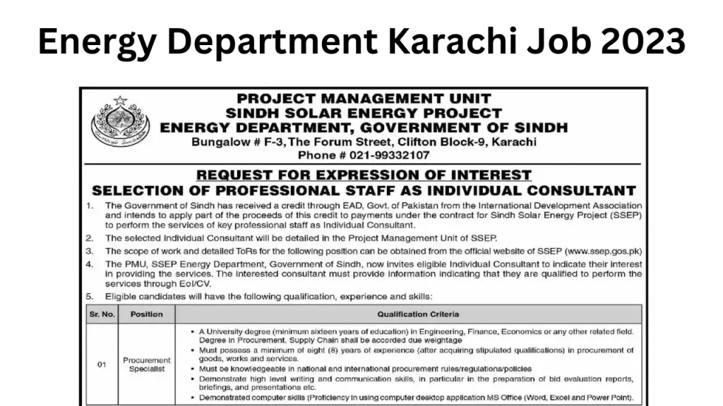 Energy Department Karachi Job 2023