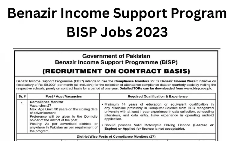 Benazir Income Support Program BISP Jobs 2023