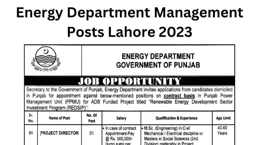 Energy Department Management Posts Lahore 2023