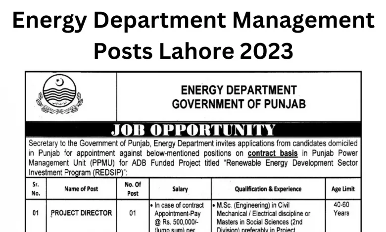 Energy Department Management Posts Lahore 2023