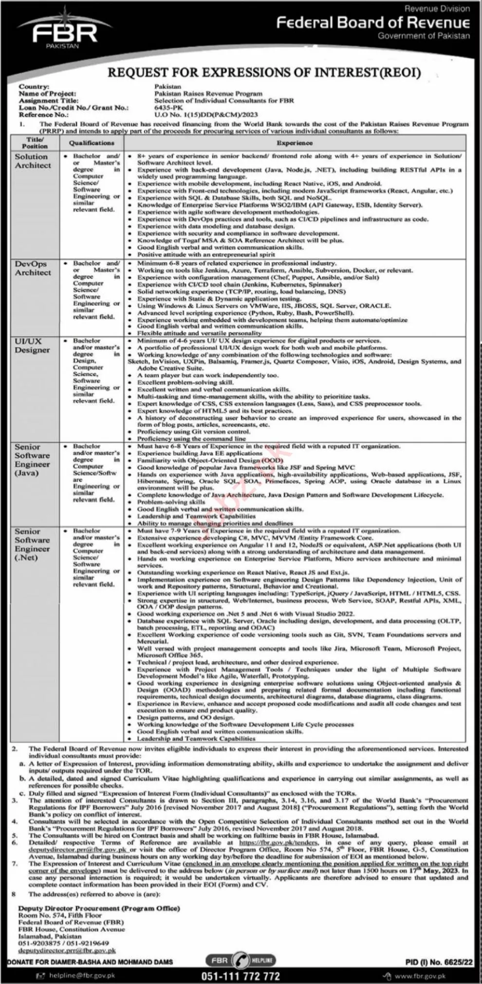 Federal Board of Revenue FBR Management jobs 2023