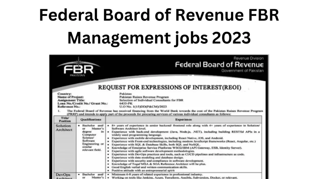 Federal Board of Revenue FBR Management jobs 2023