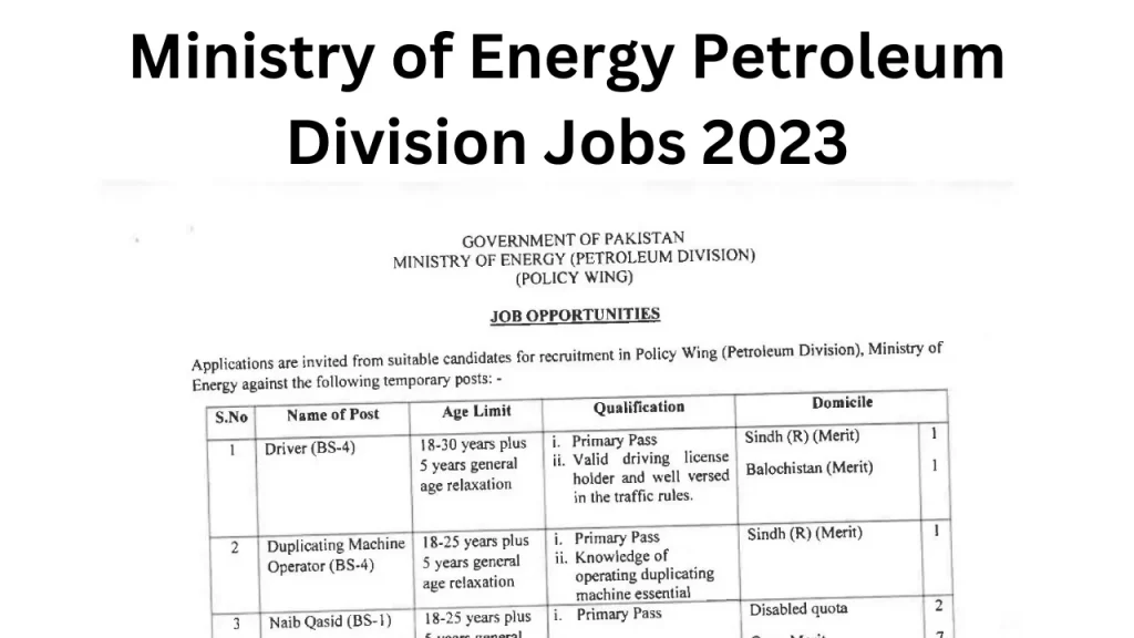 Ministry of Energy Petroleum Division Jobs 2023