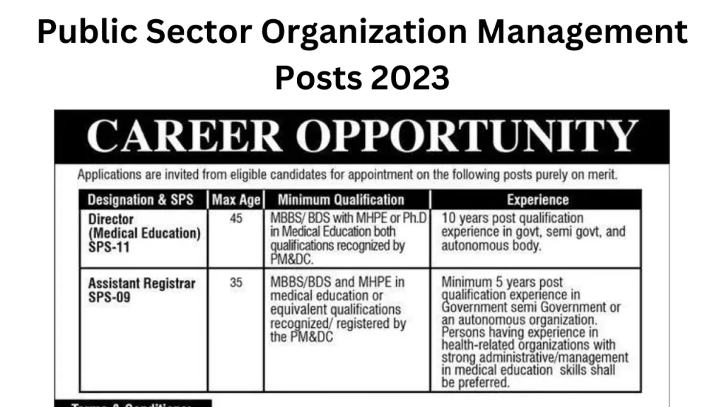 Public Sector Organization Management Posts 2023