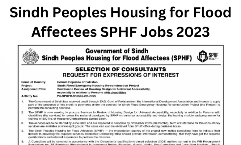 Sindh Peoples Housing for Flood Affectees SPHF Jobs 2023