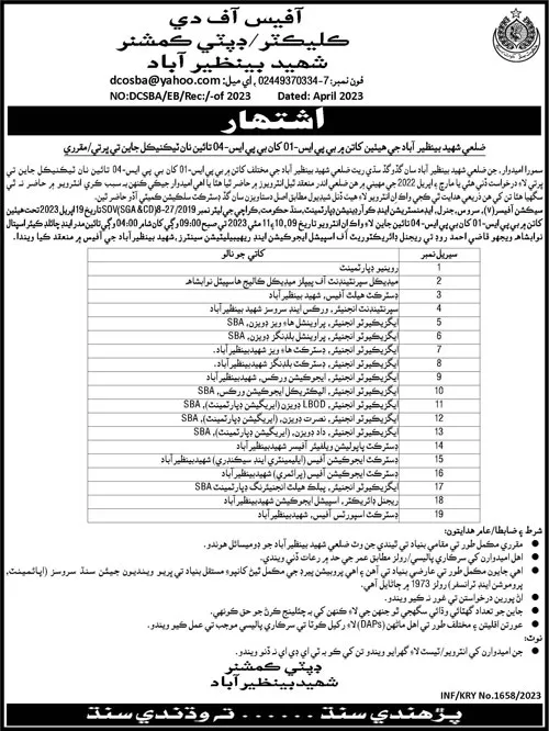 Deputy Commissioner DC Shaheed Benazirabad Jobs 2023