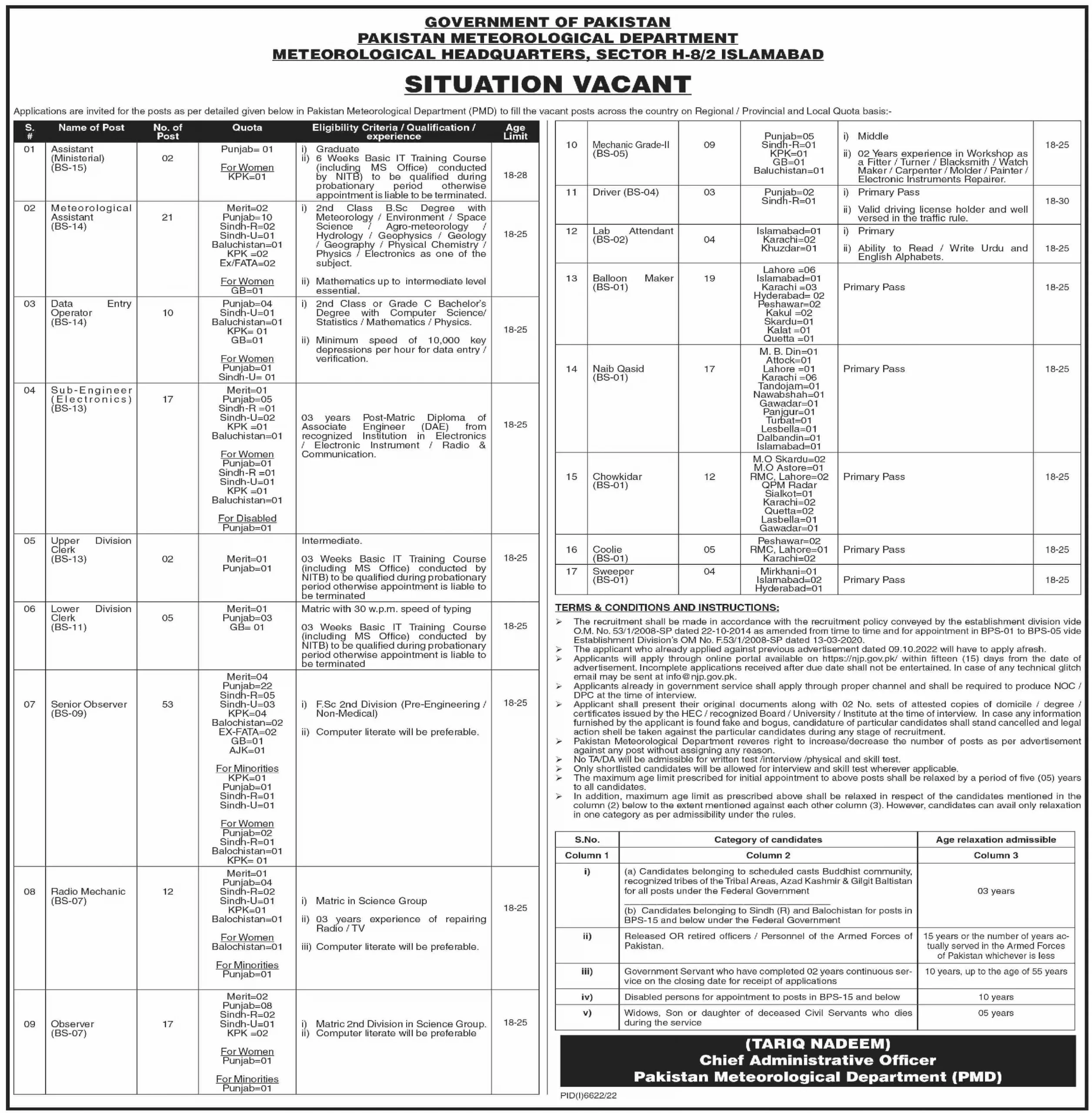 Pakistan Meteorological Department Management Jobs 2023