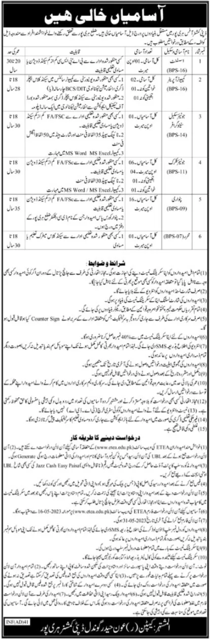 Deputy Commissioner Office Via ETEA Jobs 2023